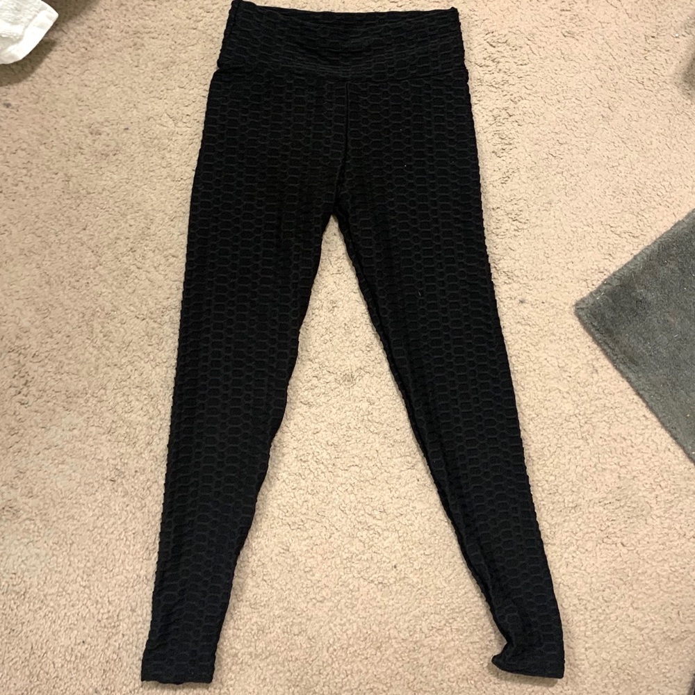 Ruched Patterned Black Leggings